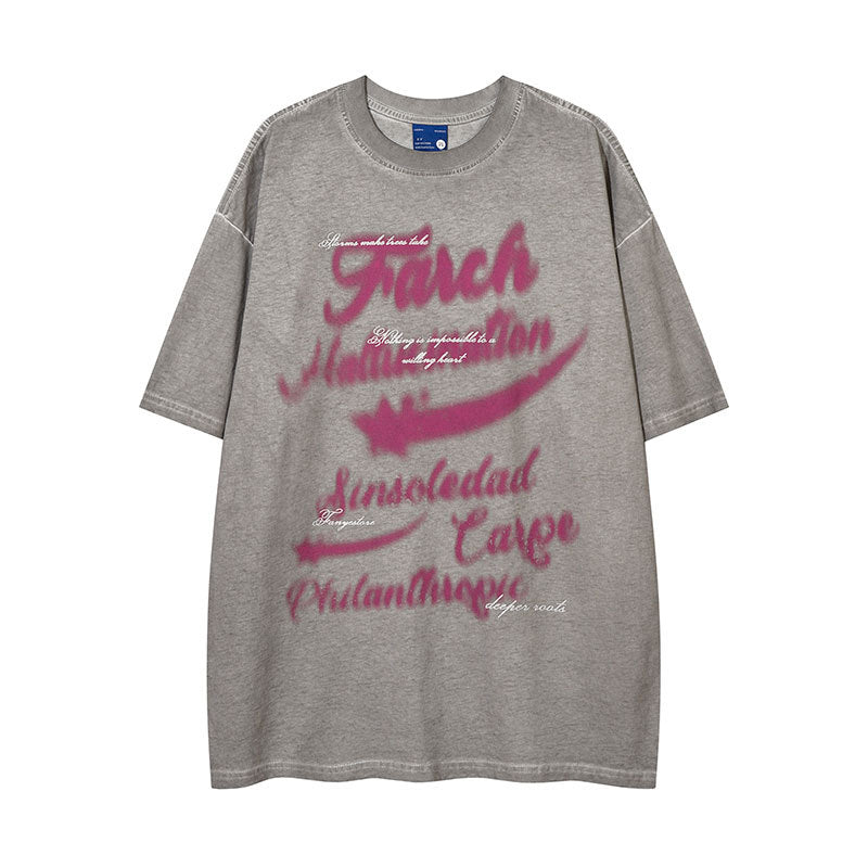 Vintage Tišö Rt vintage washed vintage letter print loose oversize short-sleeved T-shirt