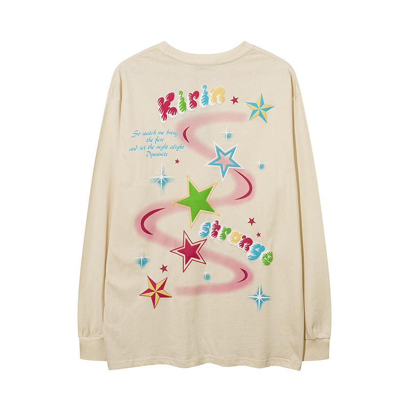 Vintage T Shirts Hip Hop Star Color Print Long Sleeve T-Shirt