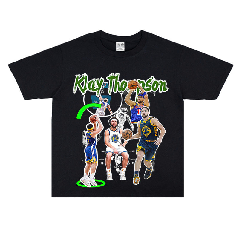 Film Star T Shirt Klaythompson Washed Distressed Printed American T-Shirt Retro Loose Short Sleeve