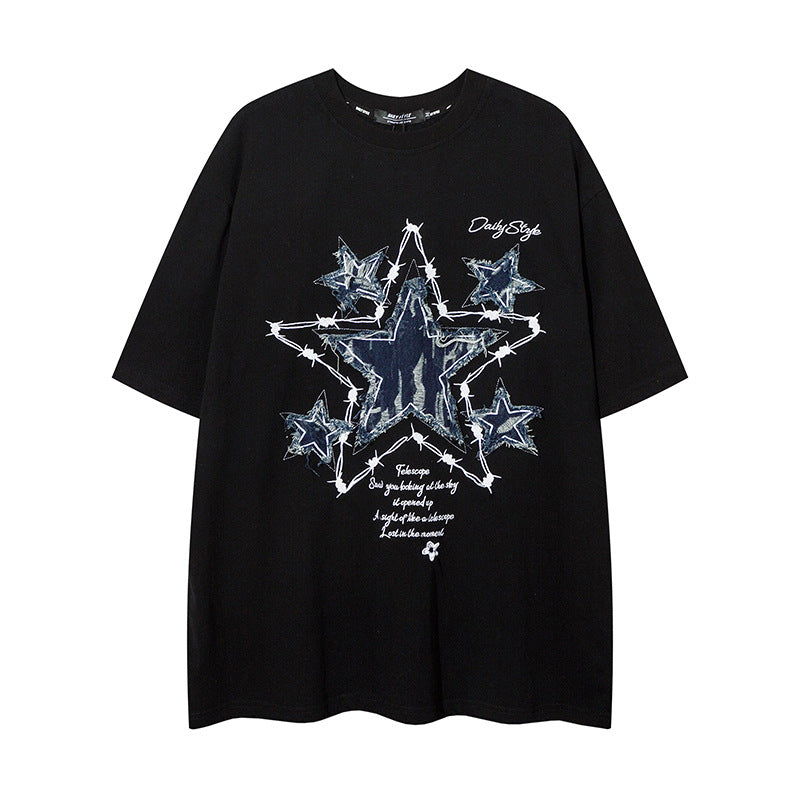 1990 Fashion T-Shirt Pentagram Embroidered Short Sleeve T-Shirt