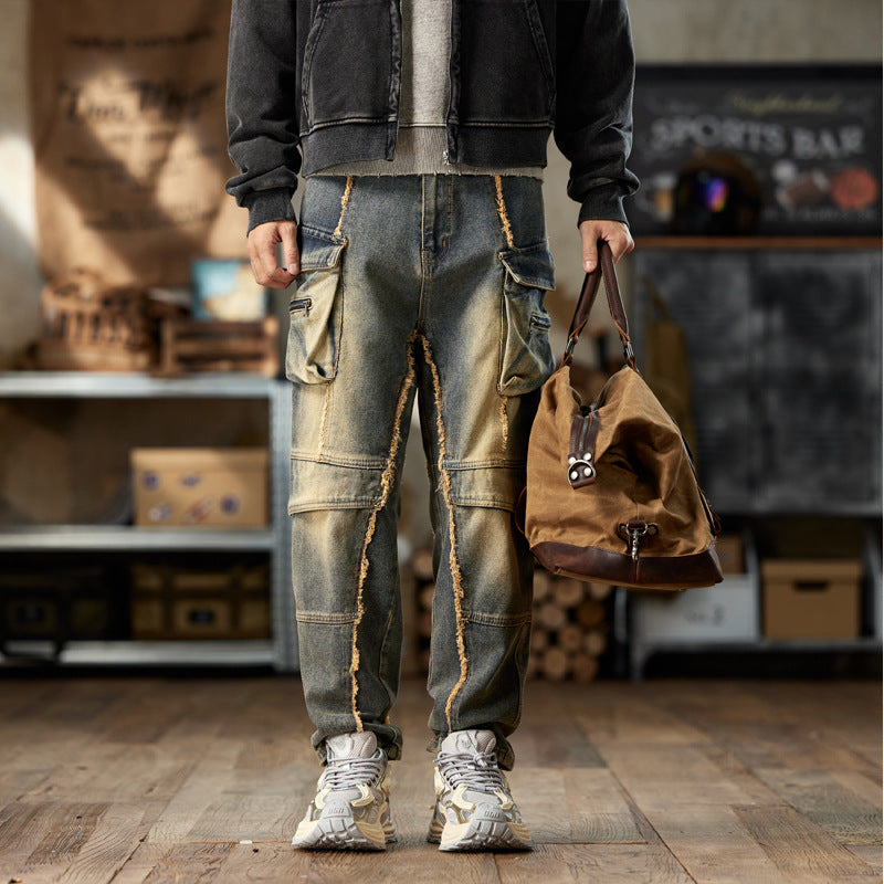 1990 Fashion Jeans Multi-pocket Loose Denim Trousers