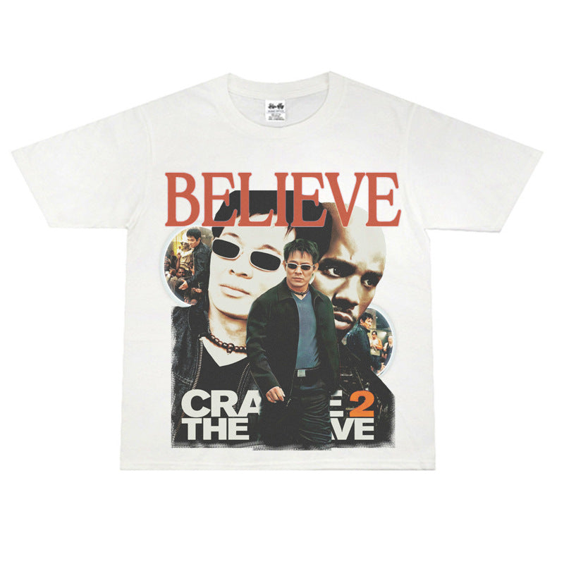 Film Star T Shirt Hong Kong Film Cradle to the Grave Loose Retro Street Cotton T-shirt Men and Women