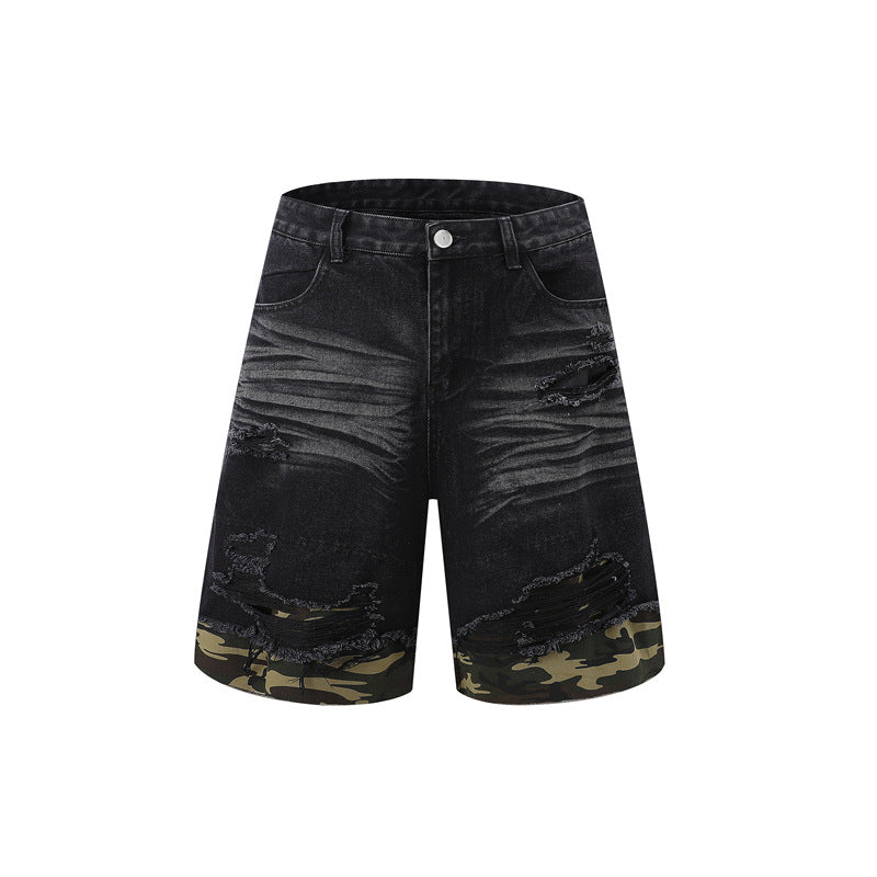 Stone Wash T shirt Leopard print denim short sleeve casual denim shorts