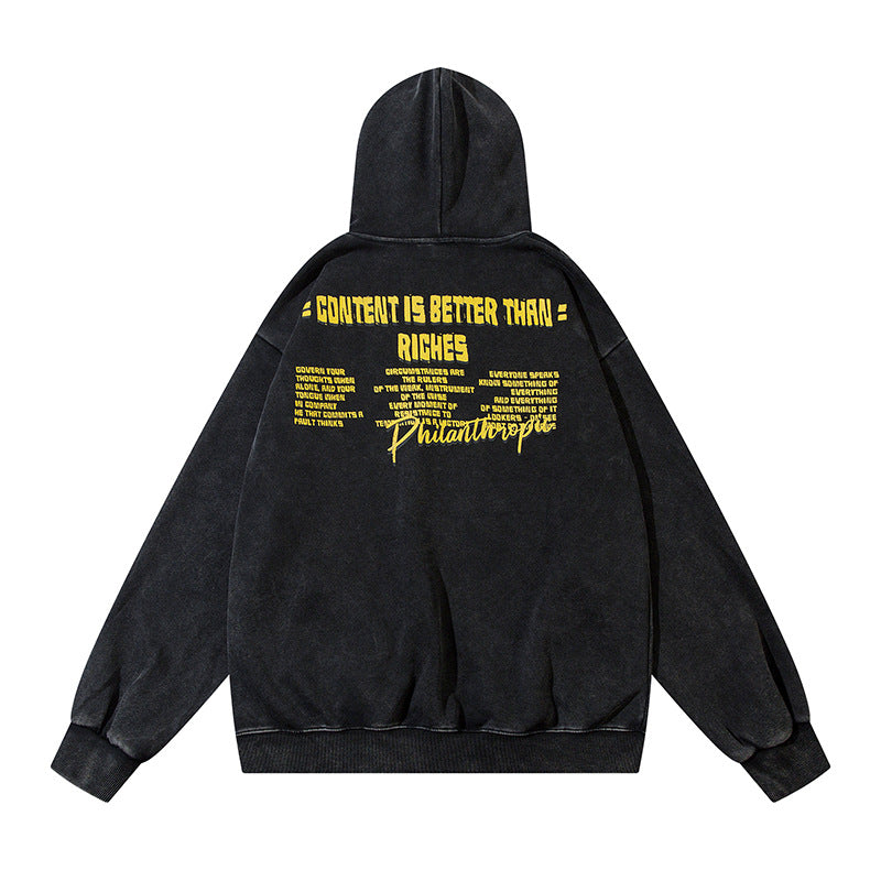 Streetwear Hoodie Vintage Washed Old Hooded Sweater Cartoon Cartoon Character Print Casual Hoodie