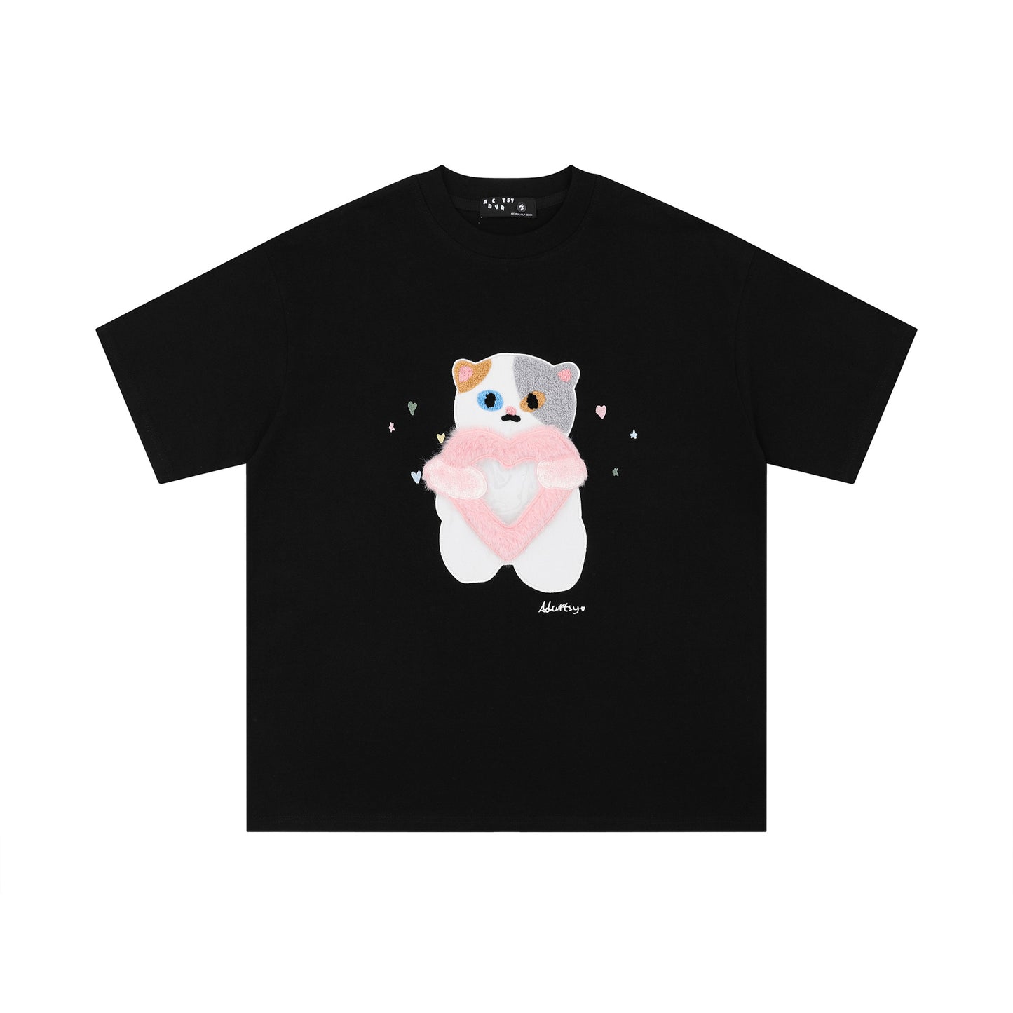 Camisetas streetwear Summer Vintage Embroidered Cat Print Casual Loose Short Sleeve T-Shirt