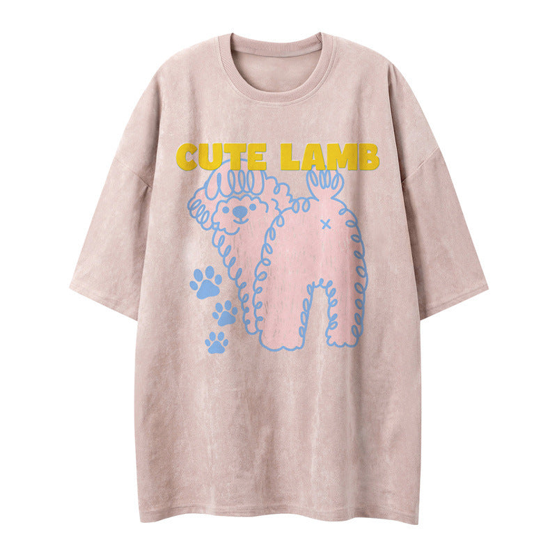 US drip outfits summer vintage animal cartoon print casual loose short sleeve T-Shirts