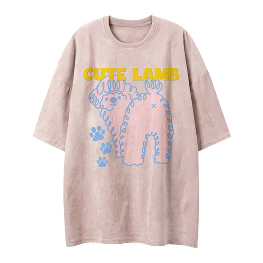 US drip outfits summer vintage animal cartoon print casual loose short sleeve T-Shirts