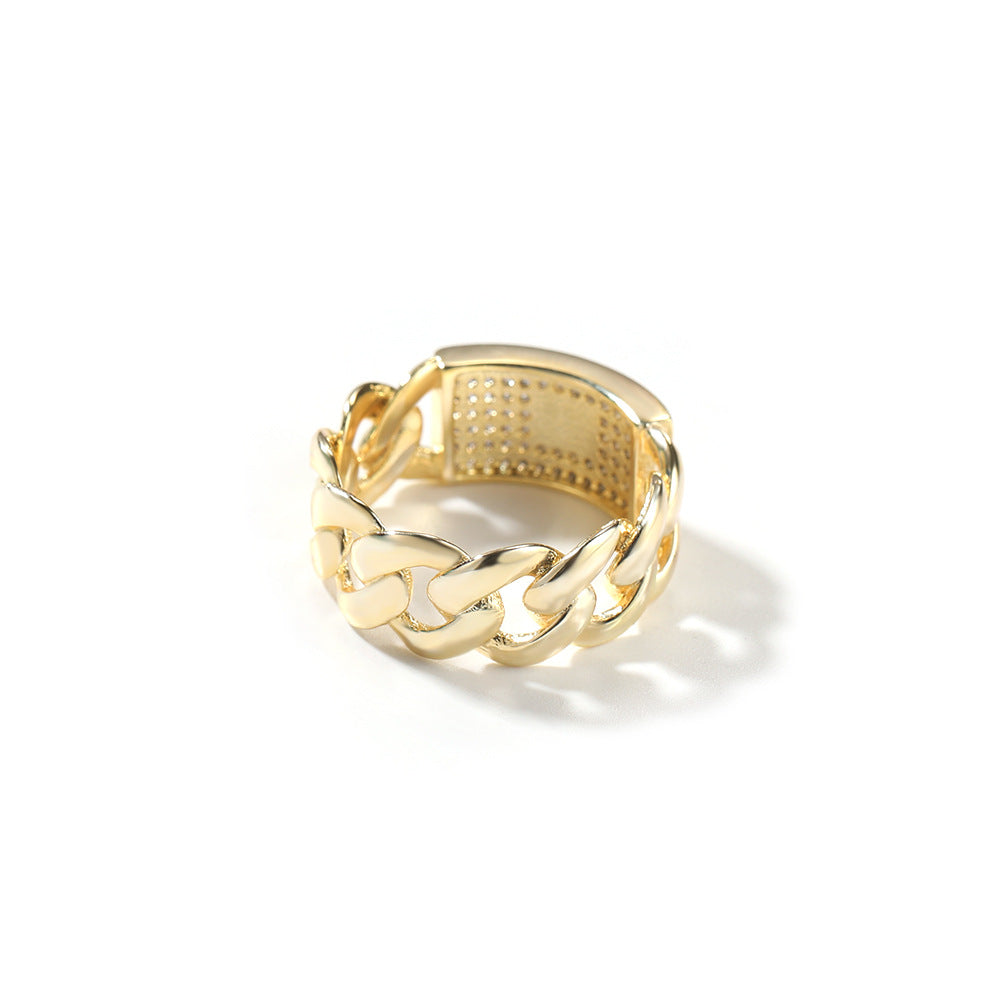 Rings Zircon Ring 14K Gold Full Diamond Cuban Chain Spectrum