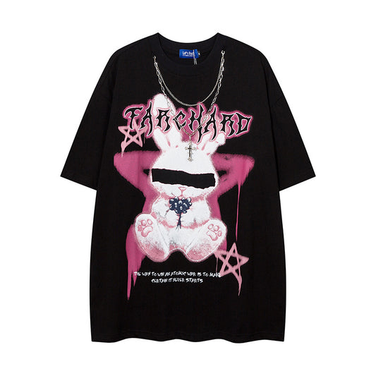 Vintage T Shirts Hip Hop Cartoon Print Short Sleeve T-Shirt
