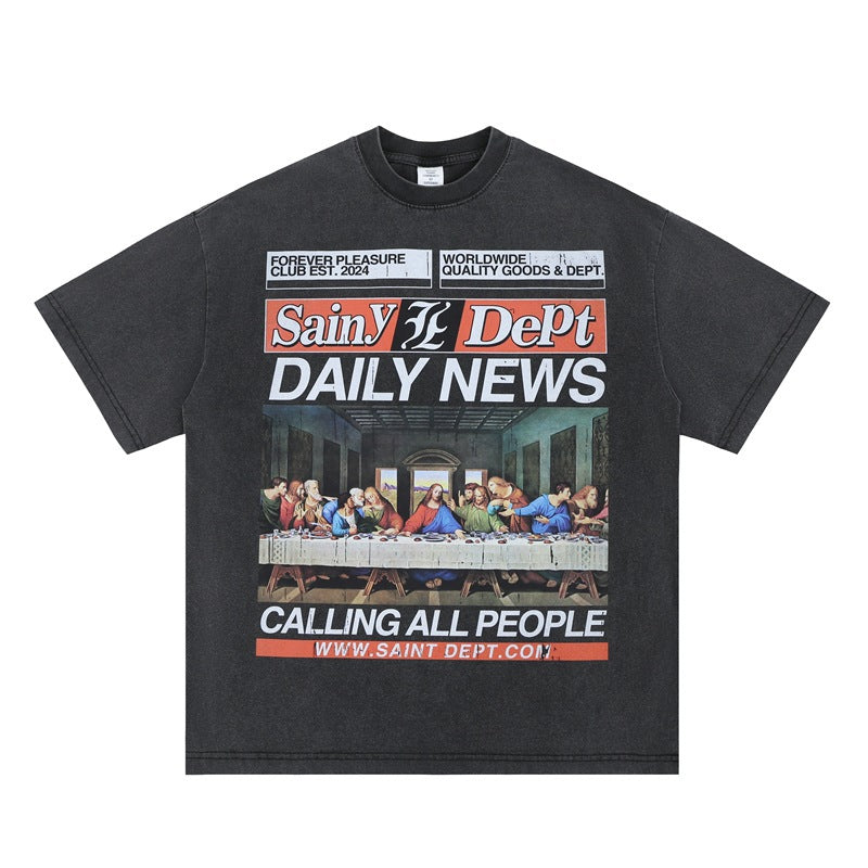 Vintage 90s Hip Hop Clothing Last Supper Print Crew Neck Short Sleeve T-Shirt