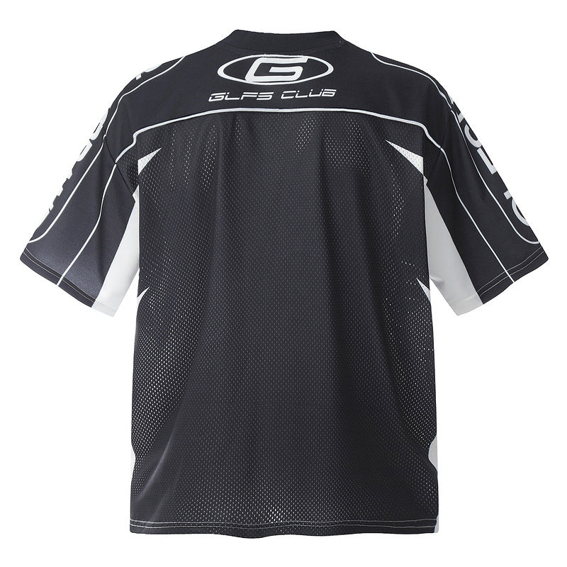 Racing oversized t shirt summer racing print mesh short-sleeved top