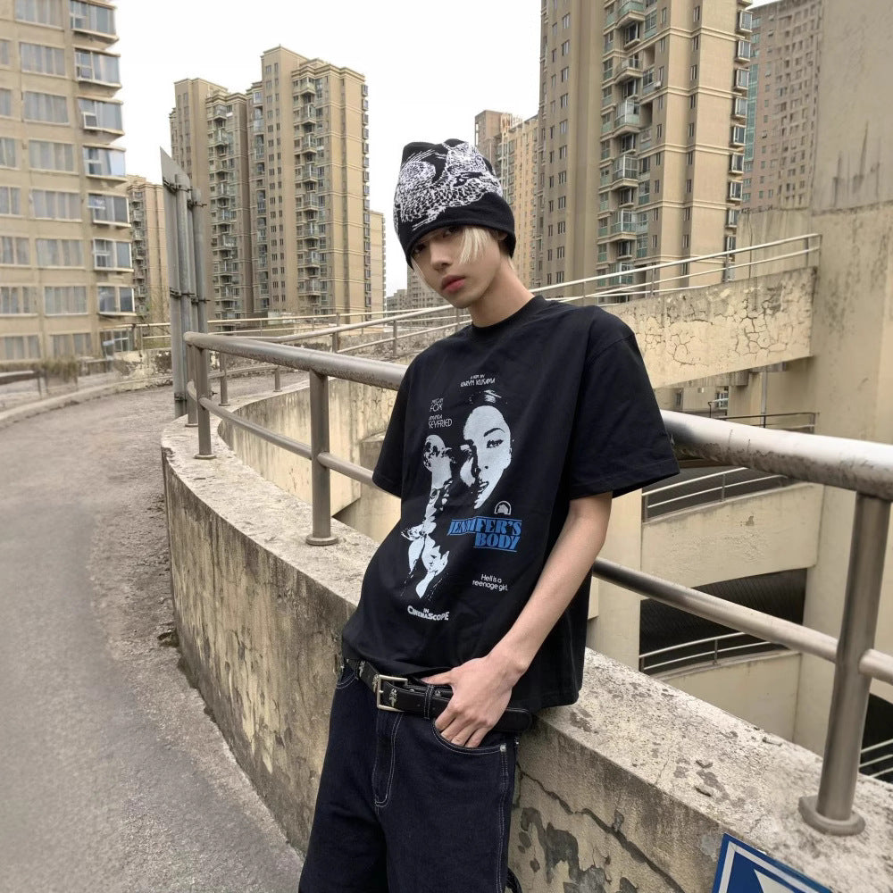 Streetwear Eua t shirt vintage portrait slogan printed Solona fabric cool round neck short sleeve t-shirt