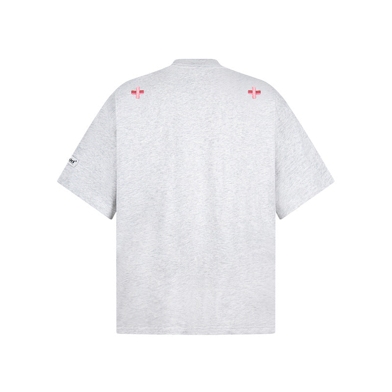 Camisas Retros Embroidered Printed Short Sleeve T-Shirt Summer Loose Casual Top