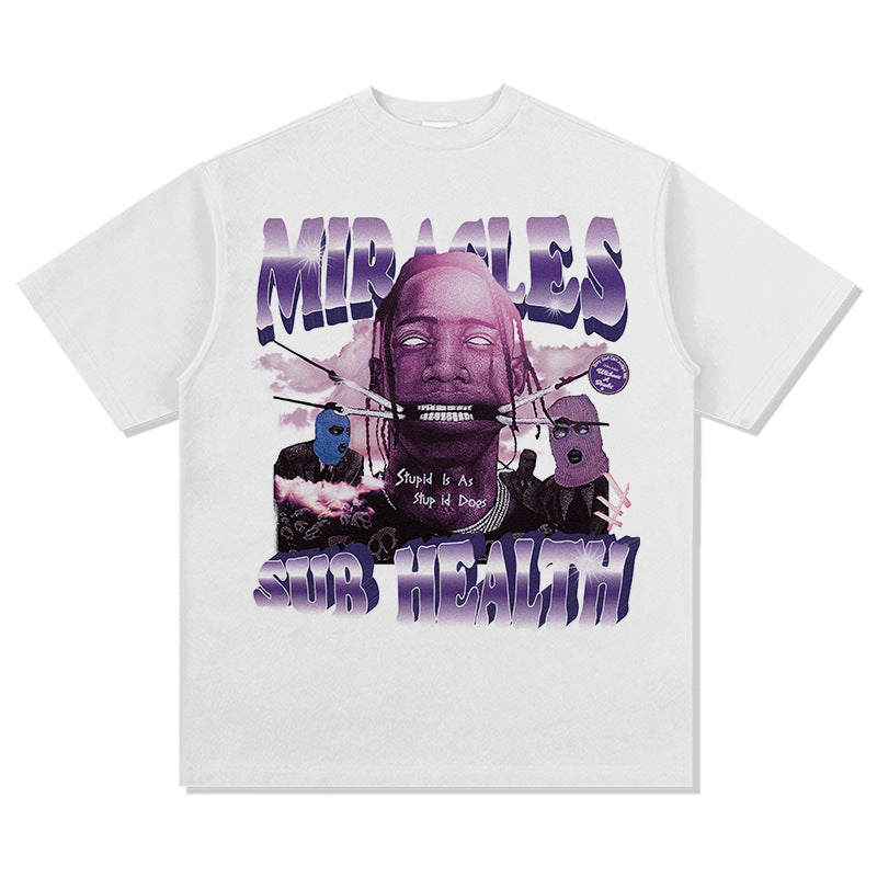 Cool t rapper rap character print t-shirt, hip hop hiphop short sleeve loose top