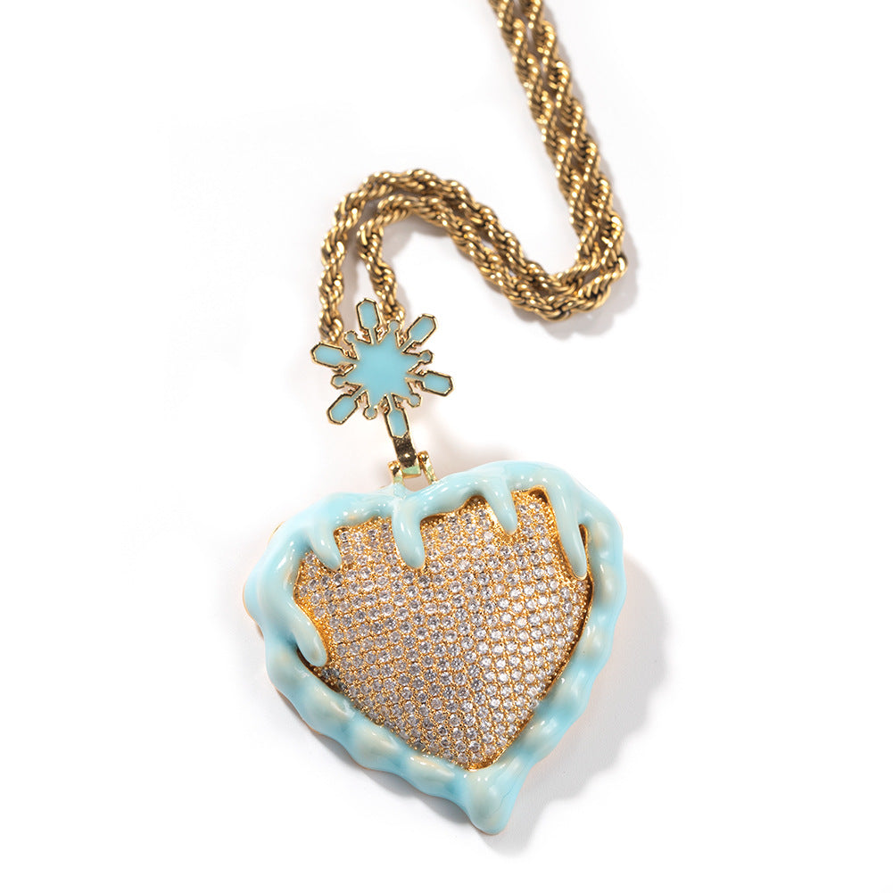 Jewelry Drip Oil Love Sweater Necklace Drip Oil Luminous Ice and Fire Spectrum St. Valentine's