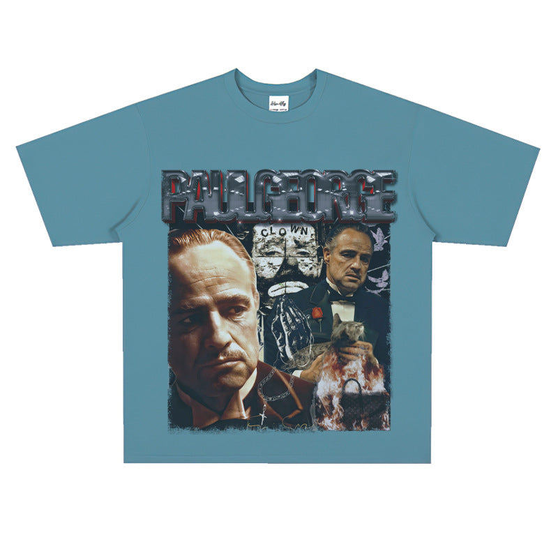 Film Star T Shirt Cotton Short Sleeve Loose round Neck Retro Design T-shirt for Men