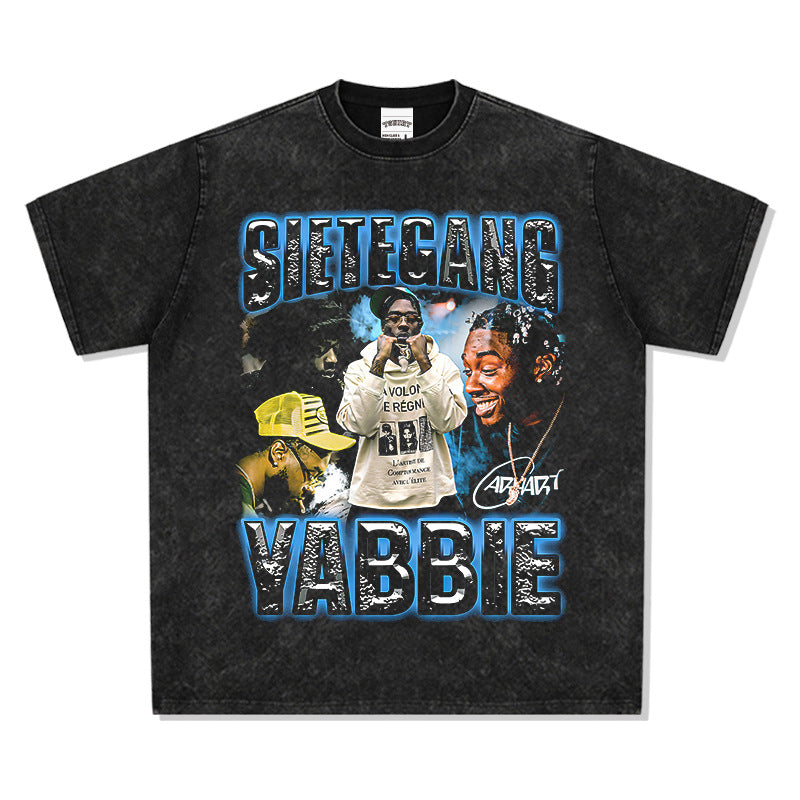 Outfit streetwear vintage hip hop SieteGang Yabbie print short sleeve t-shirt