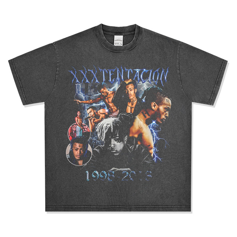 Streetwear masculino vintage hip hop XXX print short sleeve t-shirt