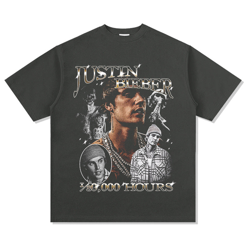 New york hip hop shop hip hop, bieber print vintage short sleeve t shirt