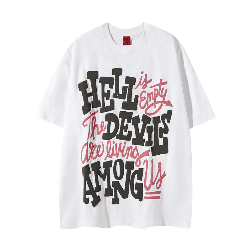 Distorted vintage summer alphabet foam print short-sleeved t-shirt loose casual top