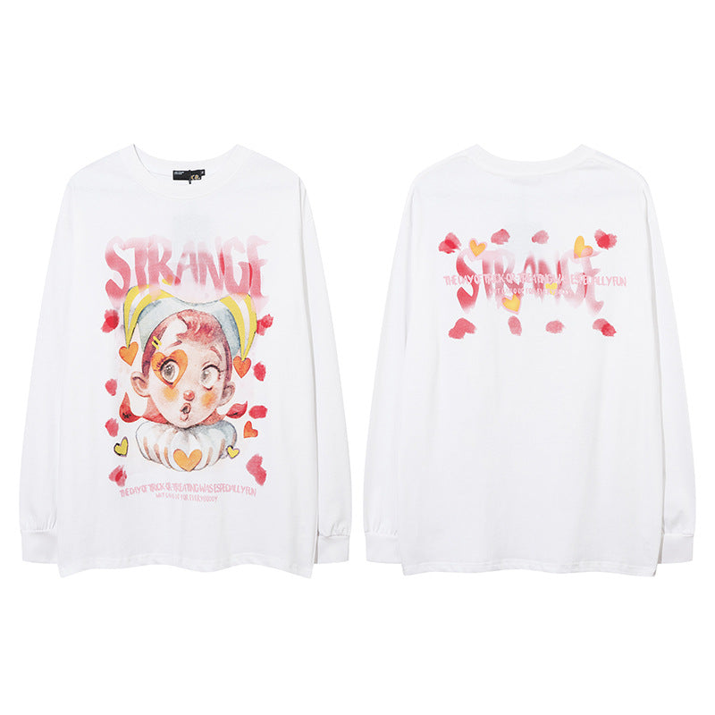 Vintage T Shirts Hip Hop Clown Print Long Sleeve T-Shirt