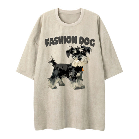 US drip outfits Summer Vintage Puppy Animal Casual Loose Short Sleeve T-Shirts