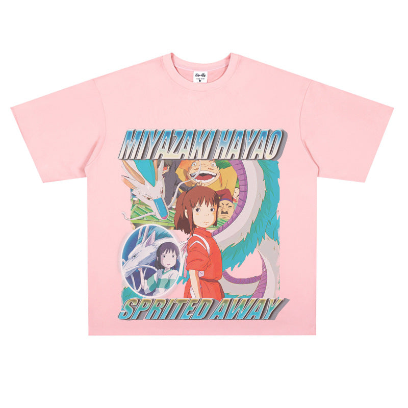 Film Star T Shirt Japanese Classic Anime Spirited Away Loose-Fitting Pure Cotton T-shirt Men and Women
