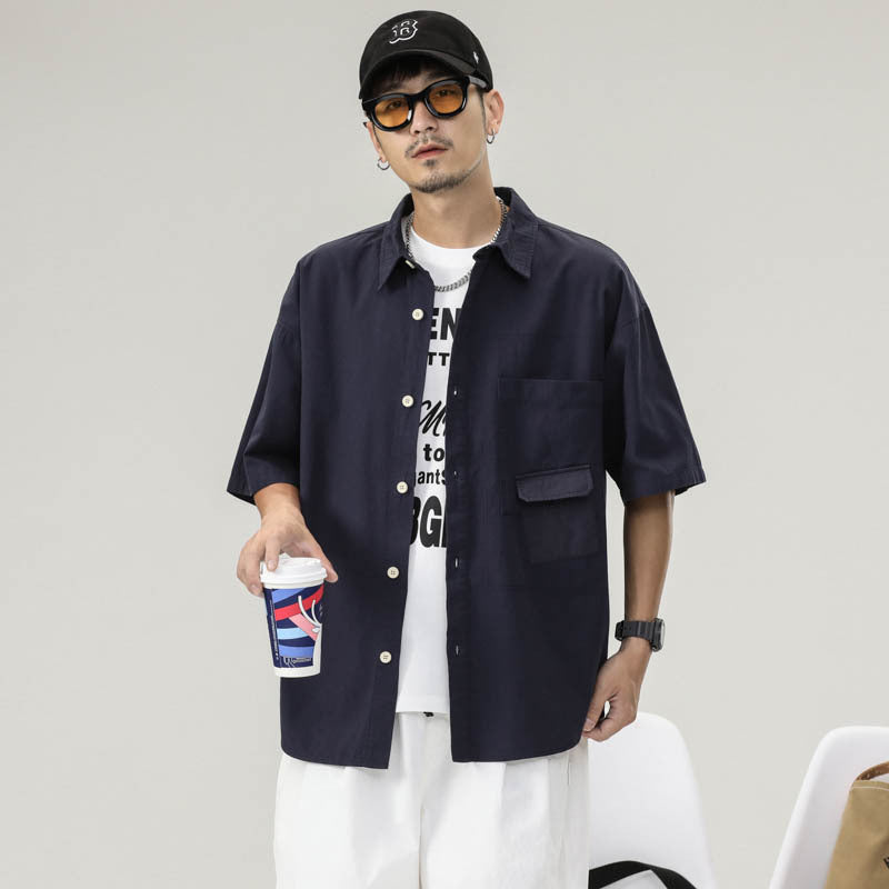 Men T-shirts Vintage Short Sleeve Loose Pocket Shirt Summer