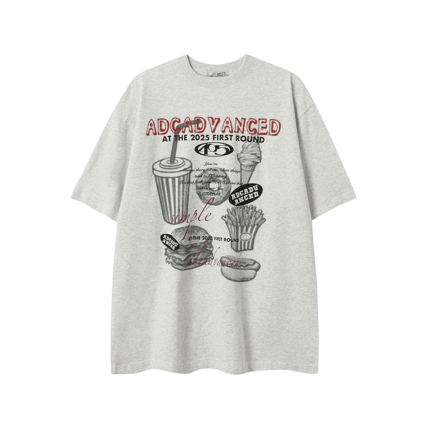Hustle vintage summer vintage burger fries print short sleeve t-shirt