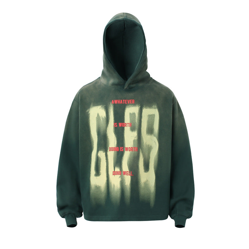 Streetwear Hoodie gradual change do old hooded sweater retro graffiti letter hoodie