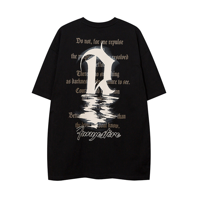 Vintage T Shirts Hip Hop Gothic letter oversize short sleeve T-shirt