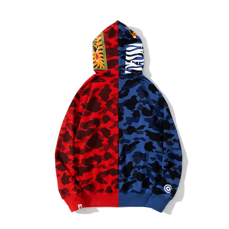 Ape Hoodie Tiger Sewing Color Matching Hooded Embroidered Cardigan Shark Sweater Jacket
