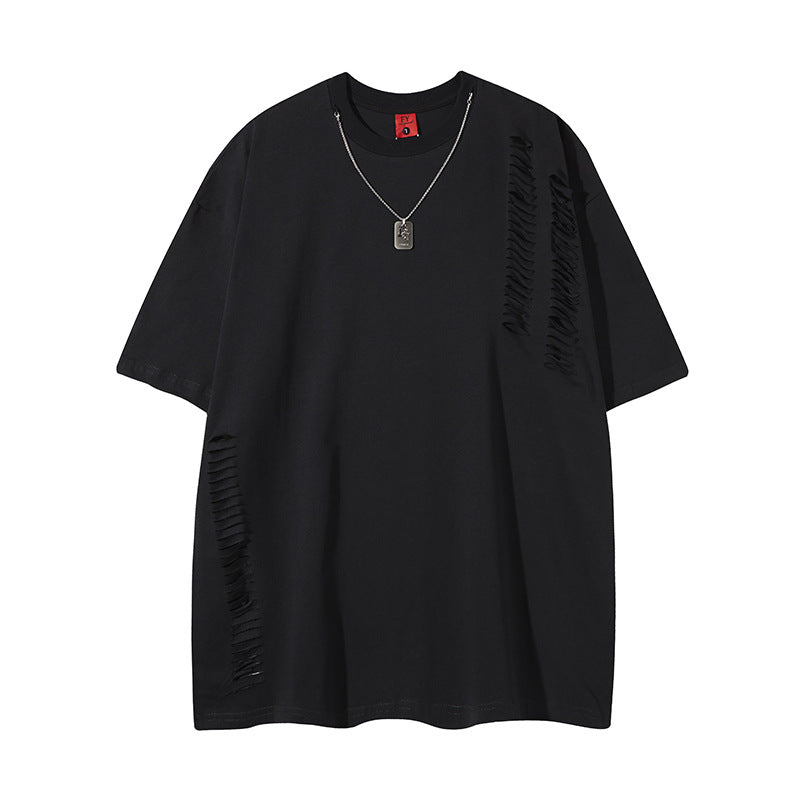 Camisas Retros trendy brand cut hole chain design T-shirt