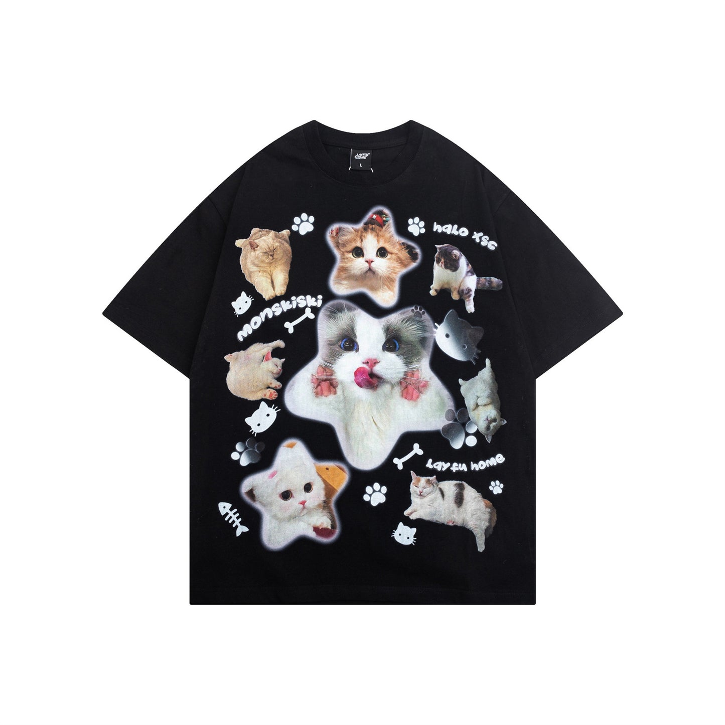 Vintage tarz t shirt vintage cat short sleeve t-shirt summer loose casual top