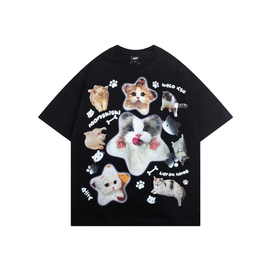 Vintage tarz t shirt vintage cat short sleeve t-shirt summer loose casual top