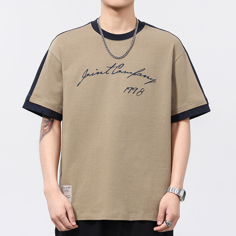 Men T-shirts Vintage Short Sleeve Summer Embroidered Loose Top