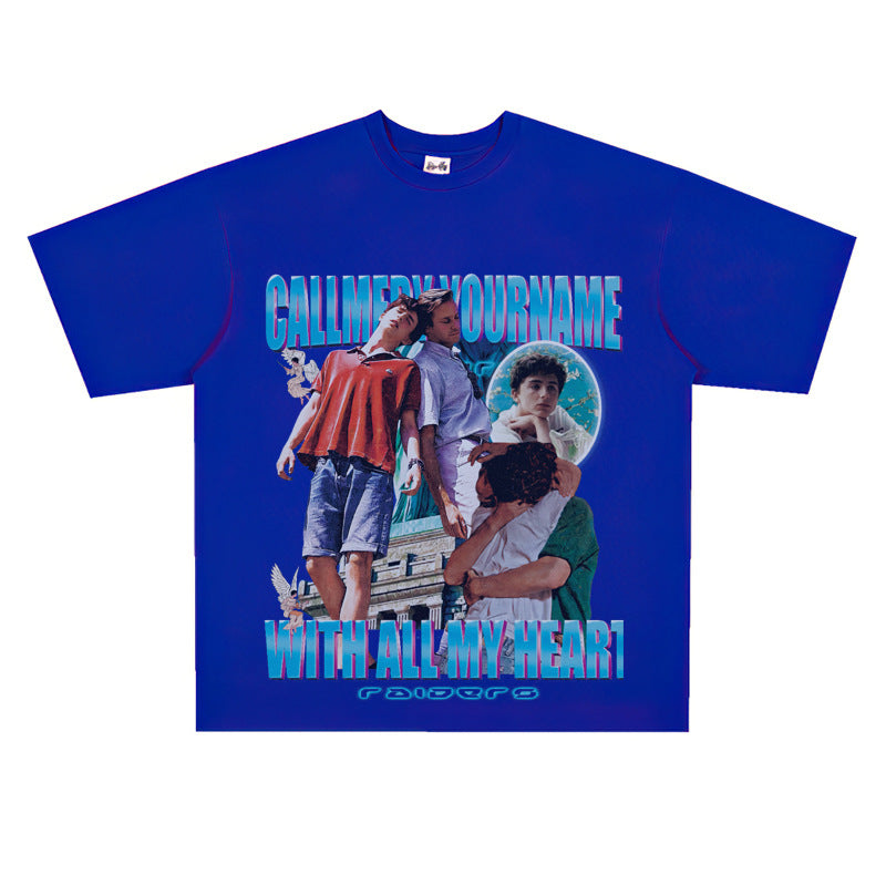 Film Star T Shirt Loose Heavy Retro Street American T-shirt Men and Women