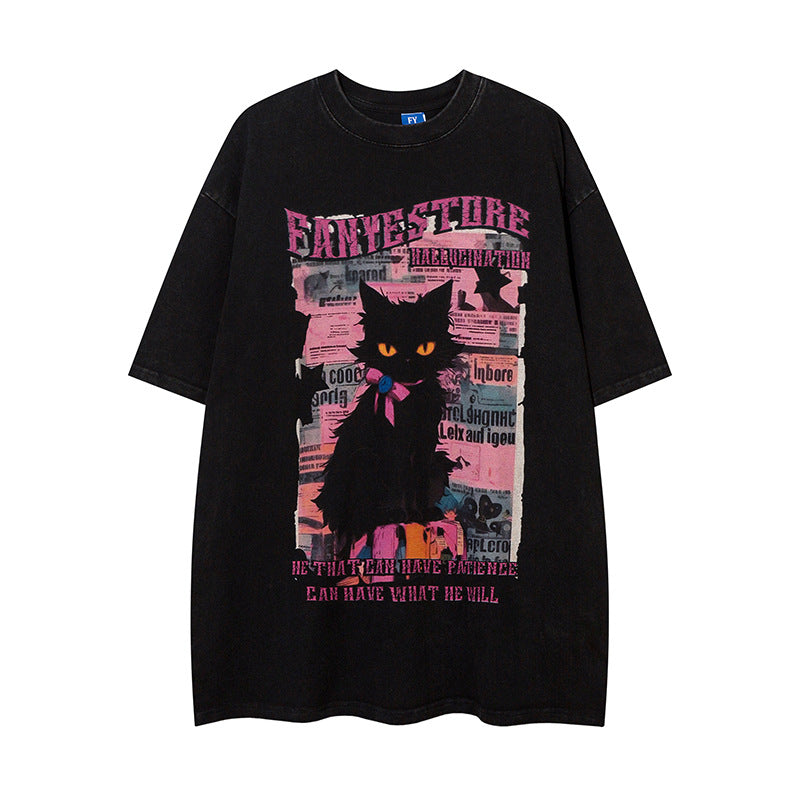 New York Hip Hop Style Vintage Wash Short Sleeve T-Shirt