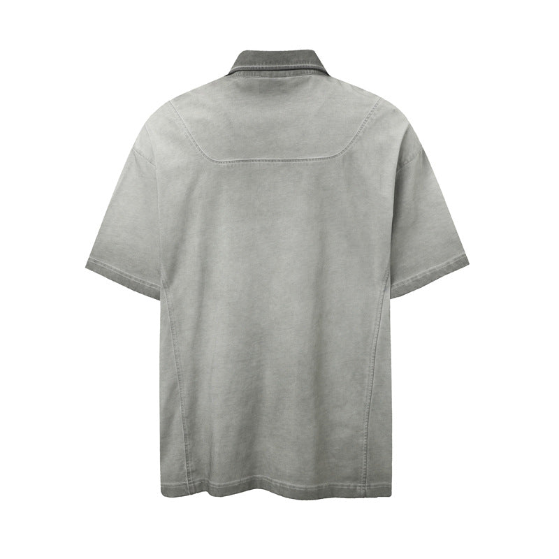 Stone Washed T shirt Vintage Washed Polo Shirt Lapel Short Sleeve Shirt