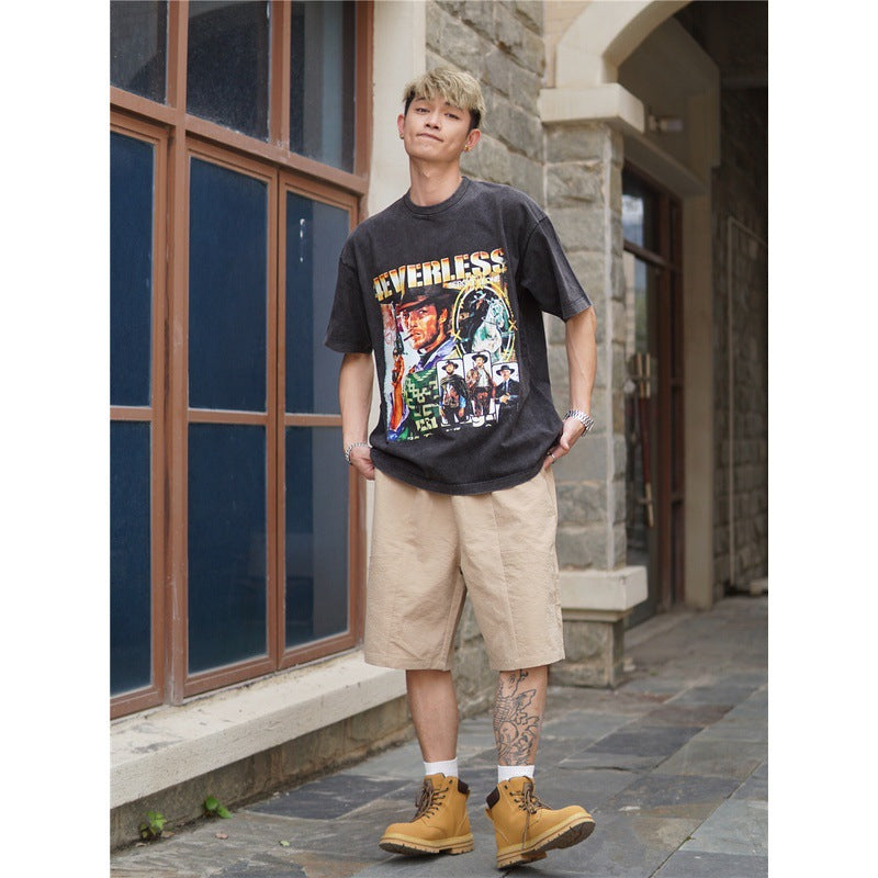 Film Star T Shirt Cotton Short Sleeve Loose Retro Design T-shirt