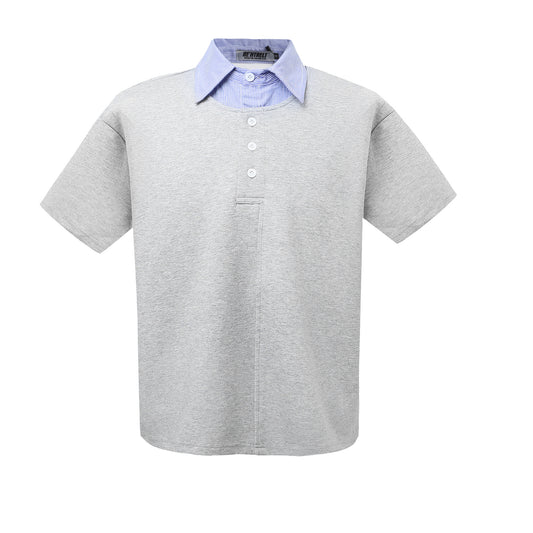 Unisex T-shirts Splicing Striped Lapel Design
