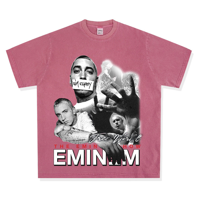New york hip hop shop Eminem print hip hop long sleeve short sleeve retro washed old t-shirt