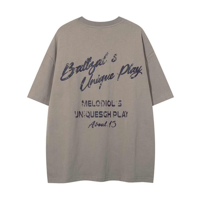 US drip outfits summer vintage print casual loose short sleeve T-Shirts