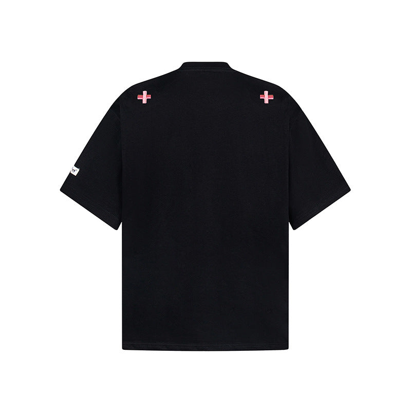 New York Hip Hop Style Vintage Dopamine Letter Embroidery Crew Neck Short Sleeve T-Shirt