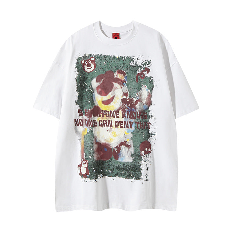 Distorted vintage washed strawberry bear short sleeve t-shirt