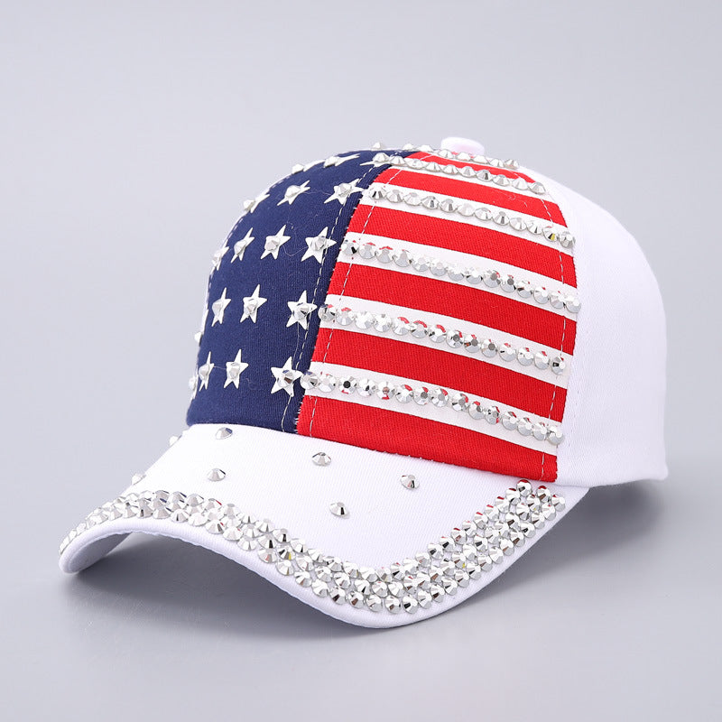 Vintage Usa Cap Baseball Cap Men's and Women's Rhinestone Curved Eaves