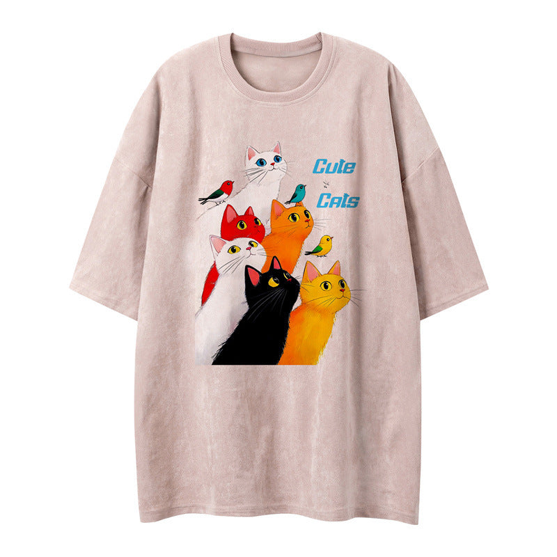 US drip outfits Summer Vintage Pussy Casual Loose Short Sleeve T-Shirts