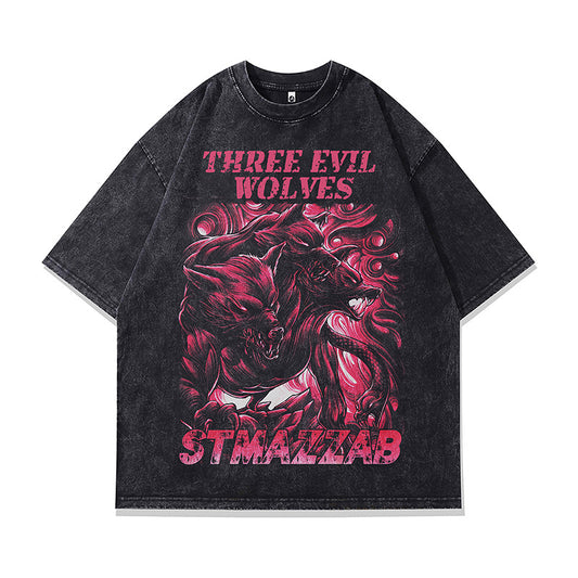 Ropa Vintage Hombre Wolf King Print Vintage Short Sleeve T-Shirt
