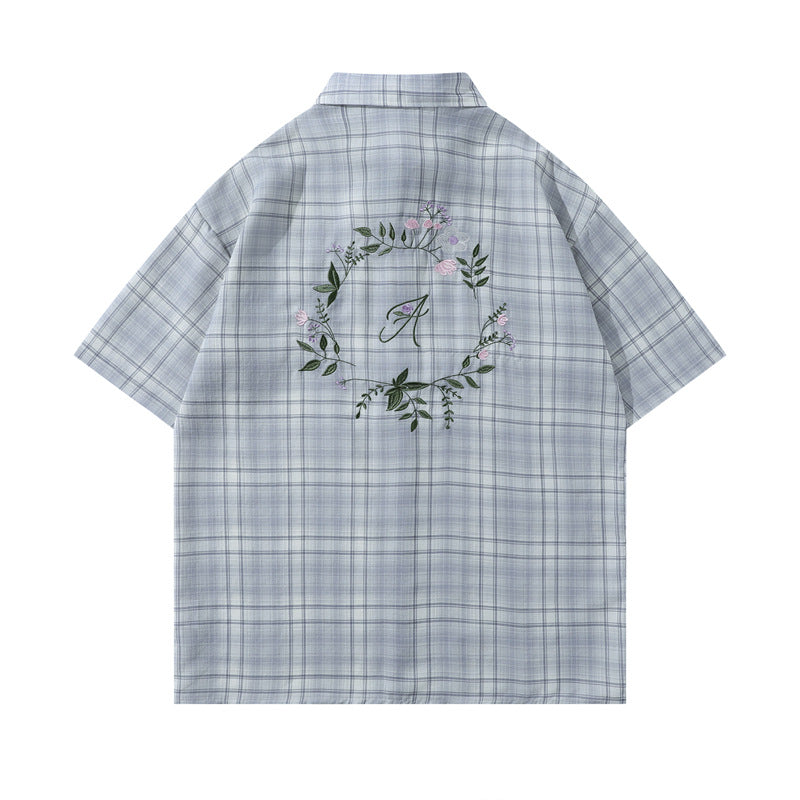 Y2K mens shirt retro plaid lapel loose casual short sleeves
