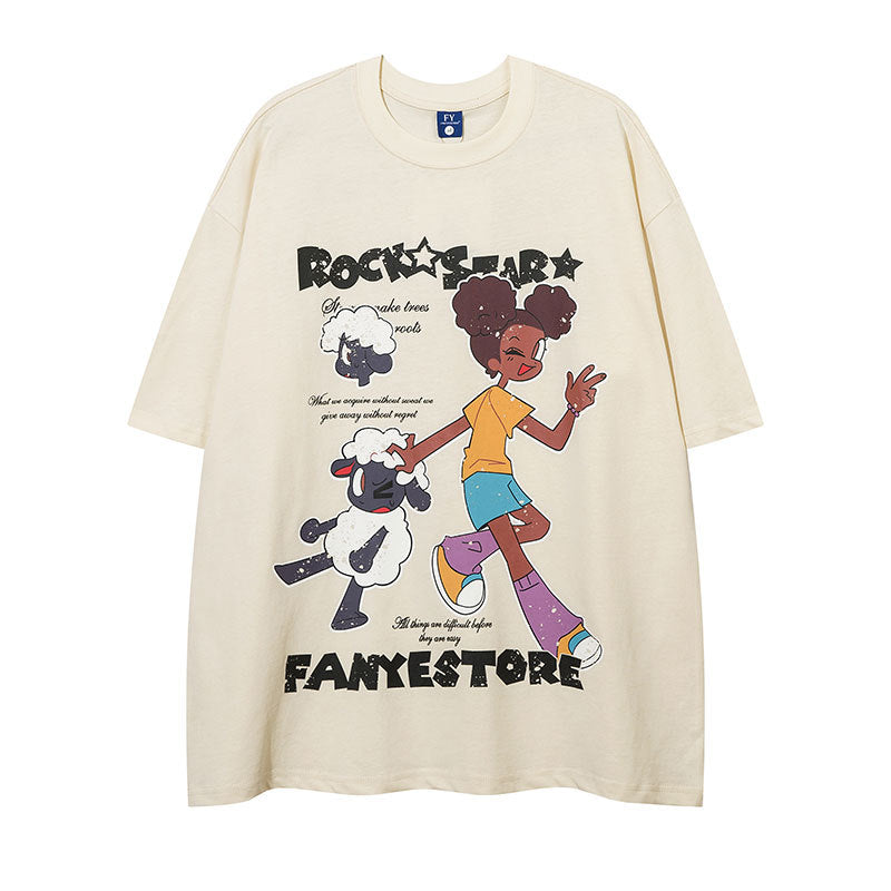 Vintage Tišö Rt Cartoon Printed Short Sleeve T-Shirt Summer Oversize Loose